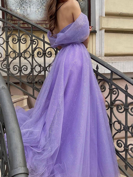 Off the Shoulder Purple Long Prom Dresses, Purple Long Formal Evening Dresses