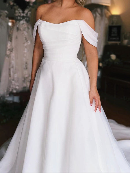Off the Shoulder White Organza Wedding Dresses, White Organza Bridal Gowns