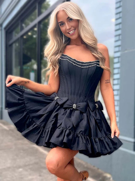 black and yellow homecoming dresses Black Yellow Print Strapless Homecoming Dress