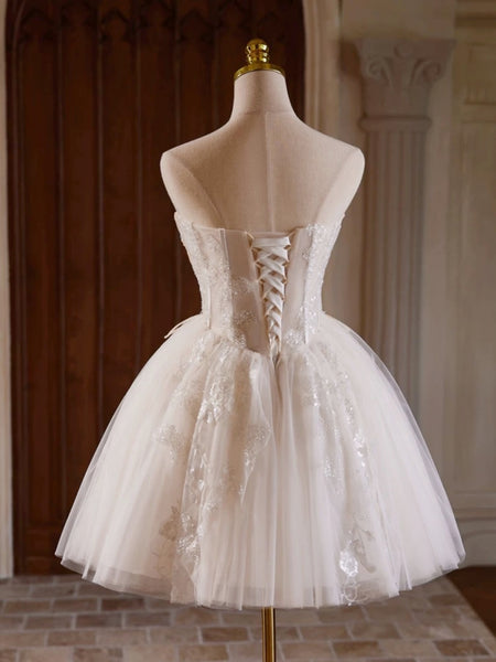 Sweetheart Neck Short Champagne Beaded Prom Dresses, Short Champagne B – jbydress