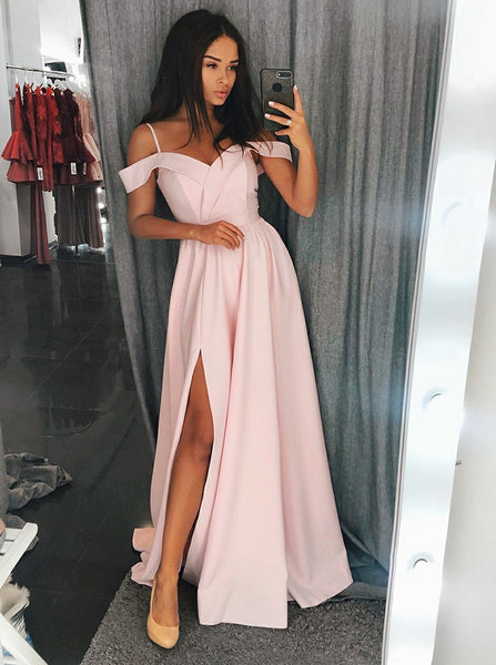 Custom Made Off Shoulder Red/Blue/Pink Prom Dresses with Slit, Off Sho – jbydress