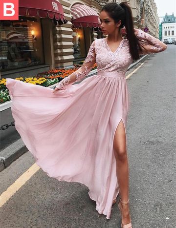 A Line Long Sleeves Burgundy/Pink/Navy Blue Lace Prom Dresses, Long Sl jbydress A Line Long Sleeves Burgundy/Pink/Navy Blue Lace Prom Dresses, Long Sl jbydress