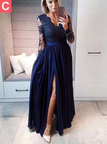 A Line Long Sleeves Burgundy/Pink/Navy Blue Lace Prom Dresses, Long Sleeves Burgundy/Pink/Navy Blue Lace Graduation Dresses