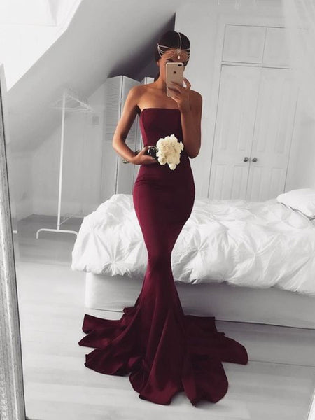 blue dress for baby girl Burgundy Sequin Sparkly Mermaid Strapless Elegant Formal Long Prom Dre –  bridalsew