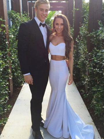 White Sweetheart Neck Mermaid Prom Dresses, White Mermaid Formal Graduation Evening Dresses