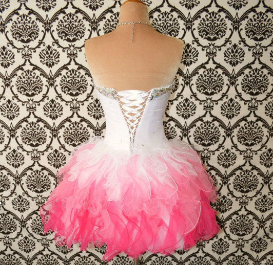 pink and white short prom dress Pink sweetheart neck tulle sequin short prom dress pink homecoming dre