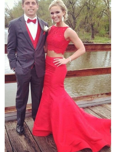red prom dress and tux Tan and red prom suit