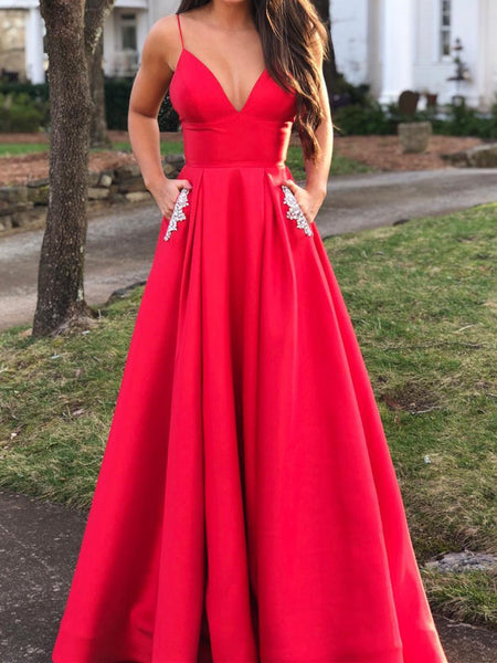 A-line Reddish Dress with V-Neck