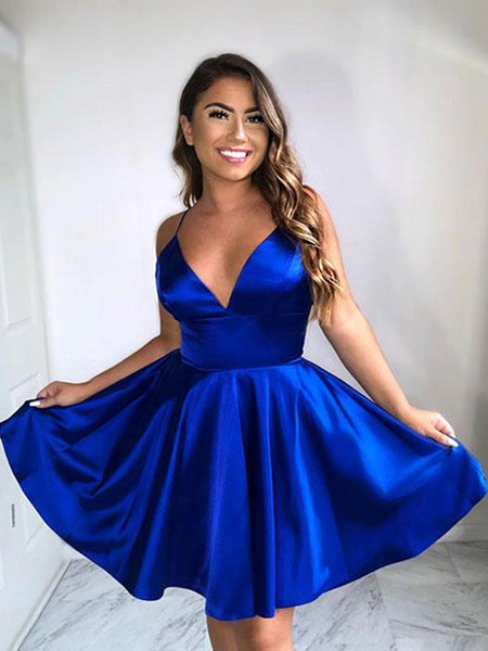 A Line V Neck Short Royal Blue Prom Dresses Short Royal Blue Graduati jbydress