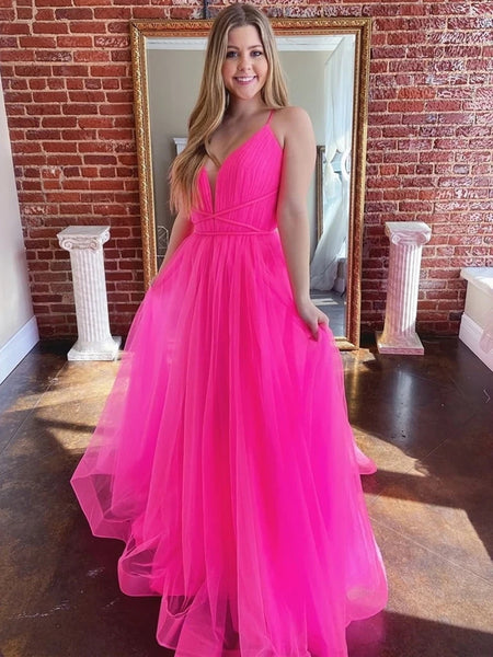 dark pink long dress Deep V Neck Backless Hot Pink Long Prom Dresses, Open Back Hot Pink Lo –  jbydress