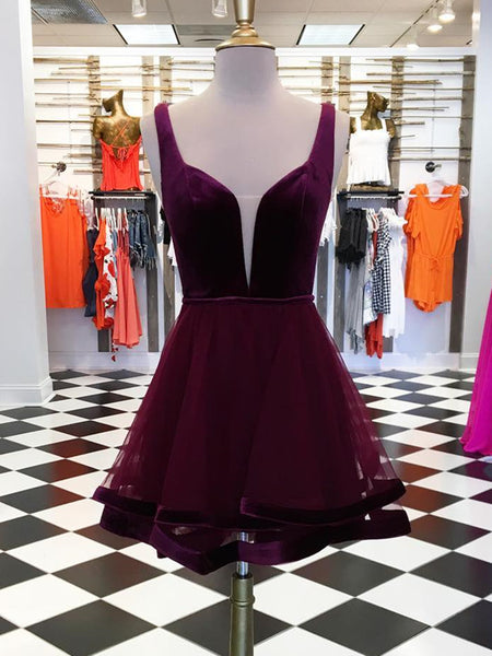 dark purple graduation dress Deep V Neck Short Prom Dresses, Short Purple V Neck Formal Dresses The Starling Tall Boot Not mass outings Size:EU 34