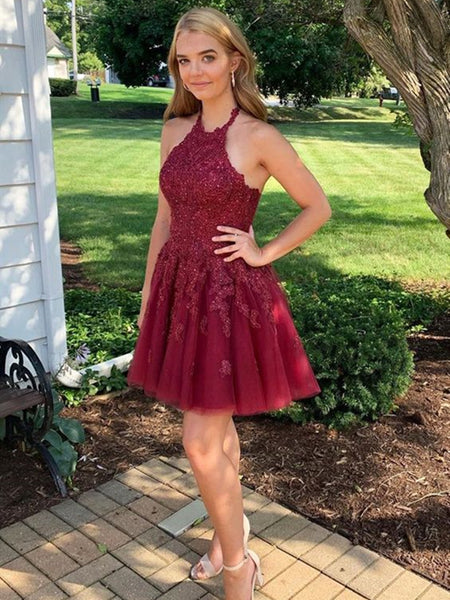 Burgundy lace 2025 dress short