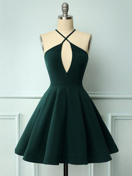 Dark green halter neck dress clearance