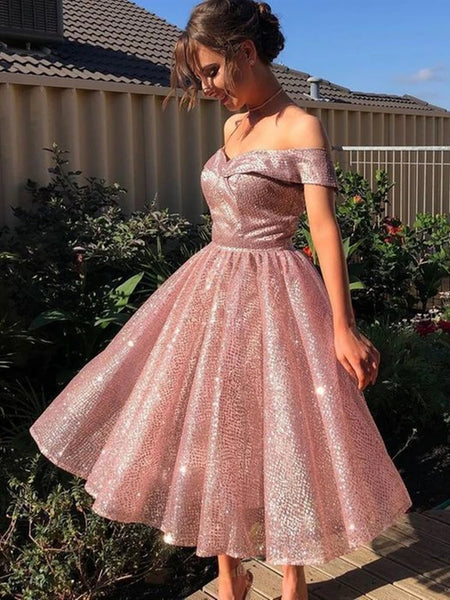 Off Shoulder Short Pink Prom Dresses Off the Shoulder Short Pink Form jbydress