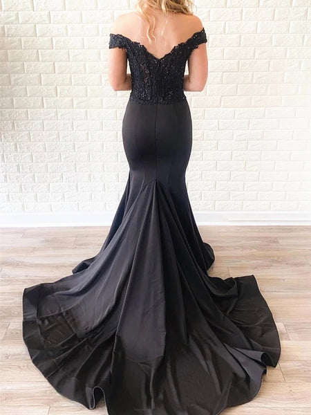 Off Shoulder Black Lace Prom Dresses, Off the Shoulder Black Lace Merm