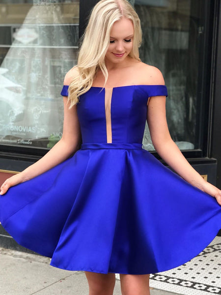 Off Shoulder Short Royal Blue Prom Dresses, Short Royal Blue Formal Ho – jbydress