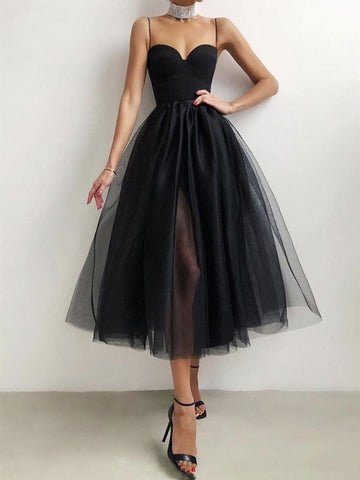 Short Black Tulle Prom Dresses, Little Black Formal Evening Dresses