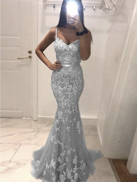 Silver Gray V Neck Mermaid Lace Prom Dresses, Gray Mermaid Lace Formal jbydress Silver Gray V Neck Mermaid Lace Prom Dresses, Gray Mermaid Lace Formal jbydress