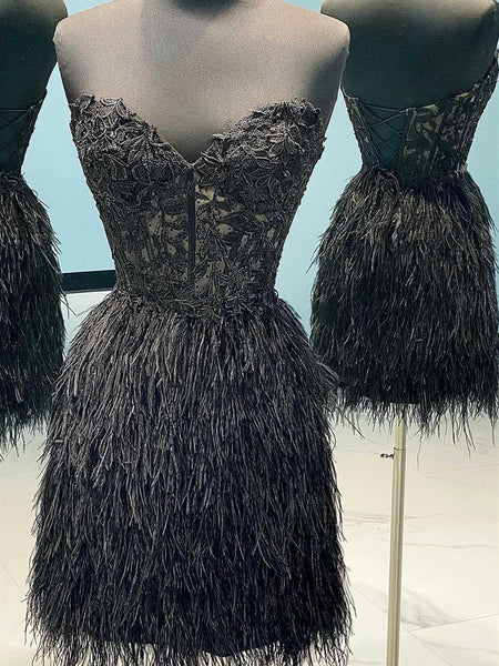 High Neck Beaded Black Lace Short Prom Homecoming Dresses, Black Lace Formal Dresses, Black Evening Dresses EP1586 main image 1