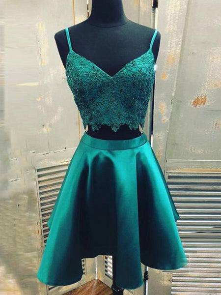 V Neck 2 Pieces Short Green Lace Prom Dresses, Two Pieces Short Green jbydress V Neck 2 Pieces Short Green Lace Prom Dresses, Two Pieces Short Green jbydress