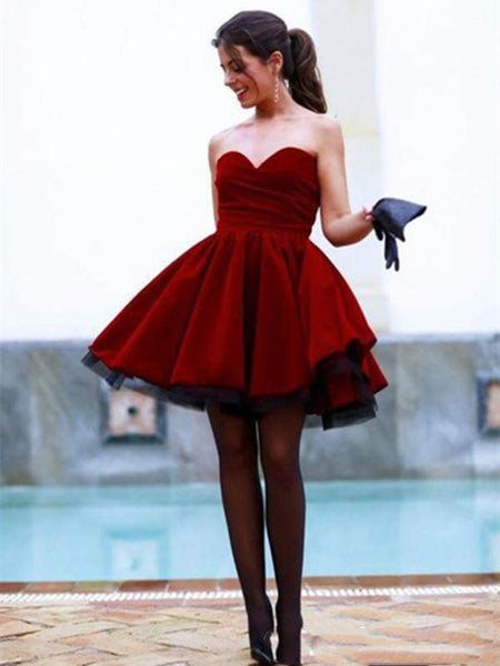 Custom Made A Line Sweetheart Neck Dark Red Short Prom Dress, Homecomi – jbydress