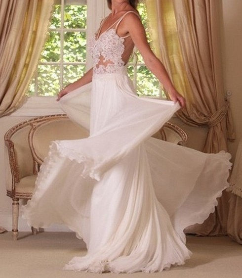 backless lace dress wedding A Line Ivory Backless Lace Wedding Dresses,Prom Dresses – jbydress