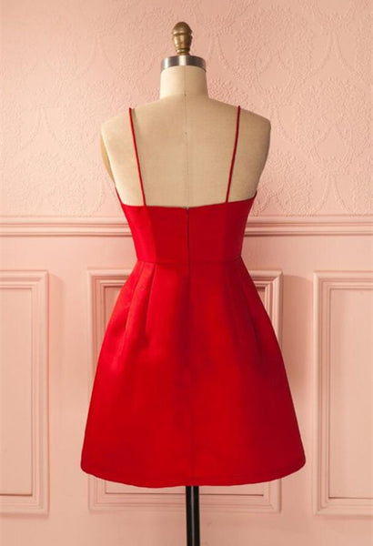 A Line Short Red Prom Dresses, Short Red Satin Homecoming Graduation Dresses, Red Formal Dresses