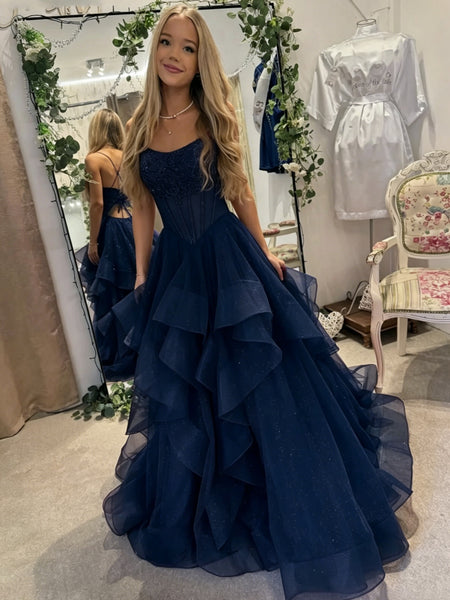 A Line Backless Burgundy Blue Tulle Long Prom Dresses, Wine Red Dark Blue Tulle Long Formal Graduation Dresses
