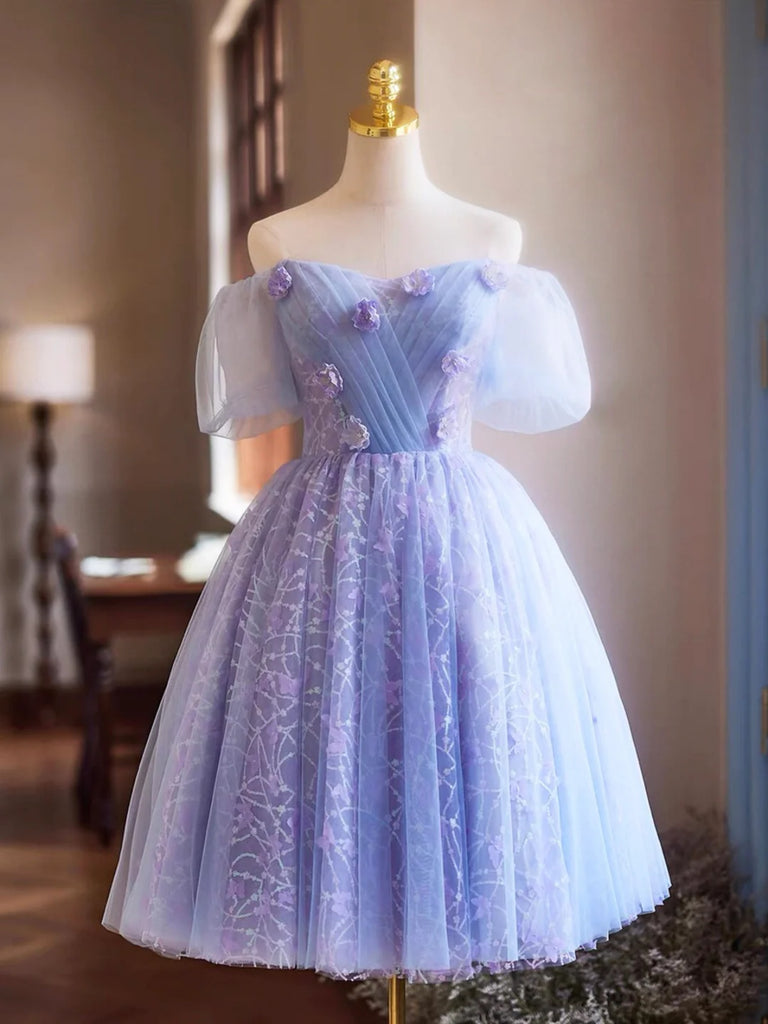 purple and blue homecoming dresses Grey Blue A Line Spaghetti Straps Light Purple Short Homecoming Dress with Appliques