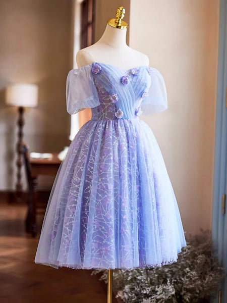 A Line Off the Shoulder Short Purple Sequins Prom Dresses, Off Shoulder Short Purple Sequins Formal Homecoming Dresses