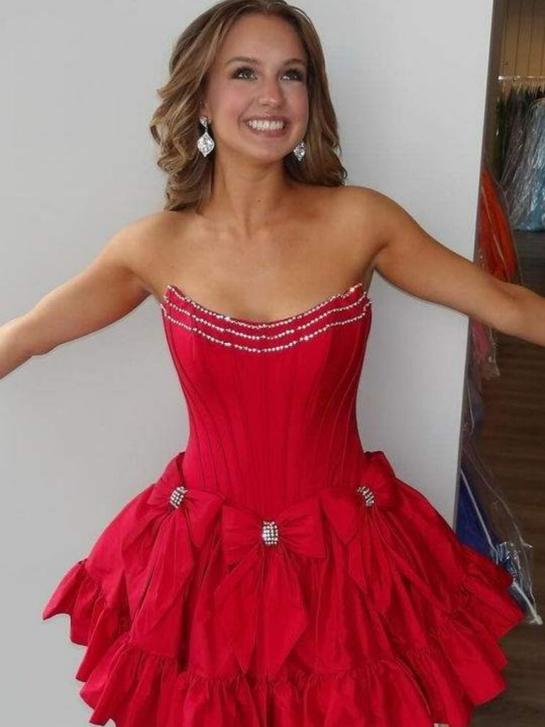A Line Strapless Short Beaded Prom Dresses, Strapless Short Formal Hom jbydress A Line Strapless Short Beaded Prom Dresses, Strapless Short Formal Hom jbydress