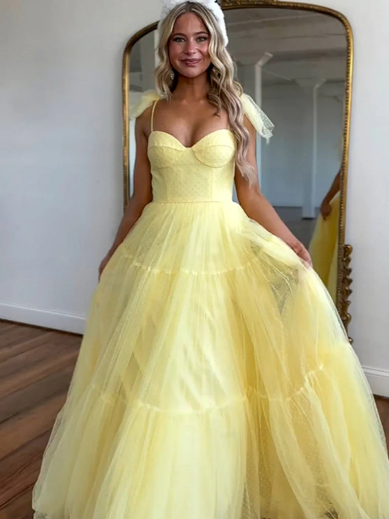 A Line Sweetheart Neck Yellow Tulle Long Prom Dresses, Yellow Tulle Lo jbydress A Line Sweetheart Neck Yellow Tulle Long Prom Dresses, Yellow Tulle Lo jbydress