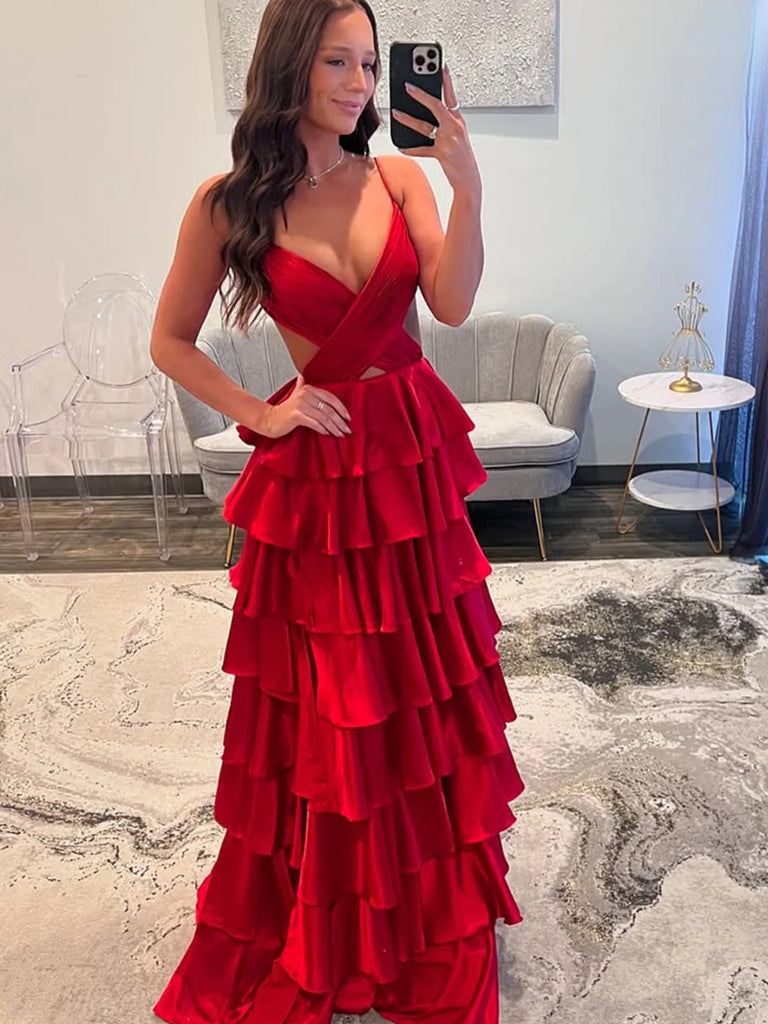A Line V Neck Red Yellow Backless Long Prom Dresses, Open Back Red Yel jbydress A Line V Neck Red Yellow Backless Long Prom Dresses, Open Back Red Yel jbydress