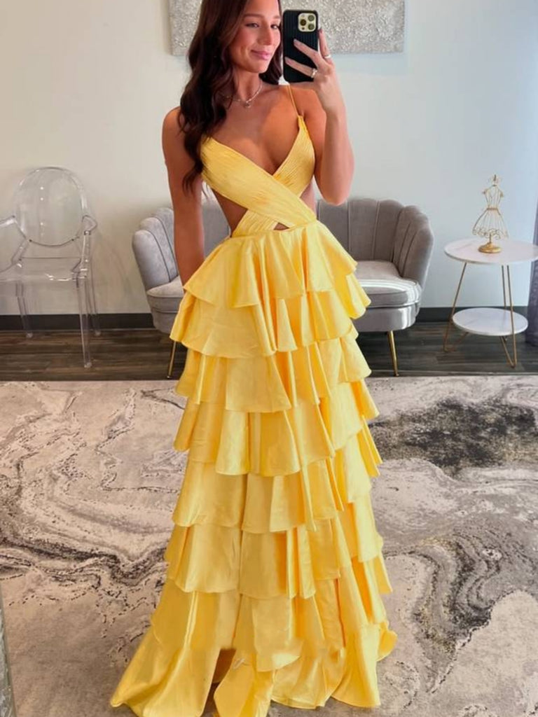 A Line V Neck Red Yellow Backless Long Prom Dresses, Open Back Red Yel jbydress A Line V Neck Red Yellow Backless Long Prom Dresses, Open Back Red Yel jbydress