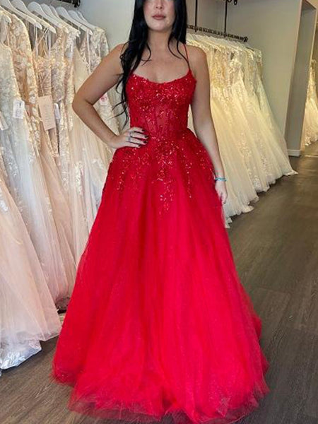 Backless Red Lace Prom Dresses, Open Back Red Long Lace Formal Evening Dresses