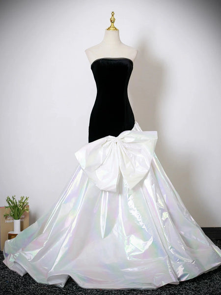 Black White Mermaid Long Prom Dresses, Black White Mermaid Long Formal Evening Dresses