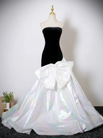 Black White Mermaid Long Prom Dresses, Black White Mermaid Long Formal Evening Dresses
