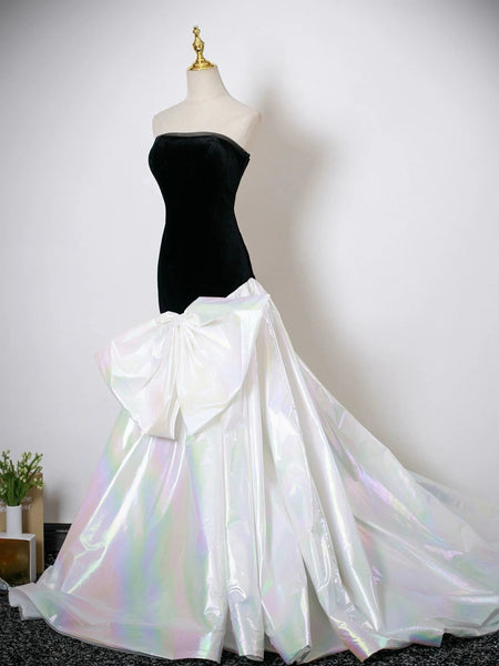 Black White Mermaid Long Prom Dresses, Black White Mermaid Long Formal Evening Dresses