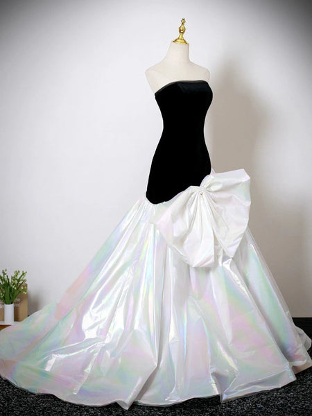 Black White Mermaid Long Prom Dresses, Black White Mermaid Long Formal Evening Dresses
