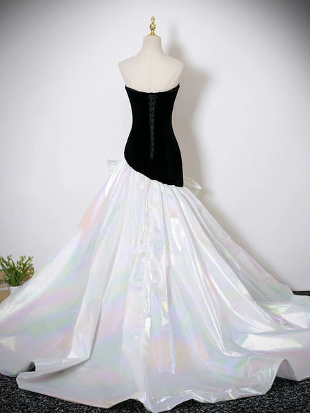Black White Mermaid Long Prom Dresses, Black White Mermaid Long Formal Evening Dresses