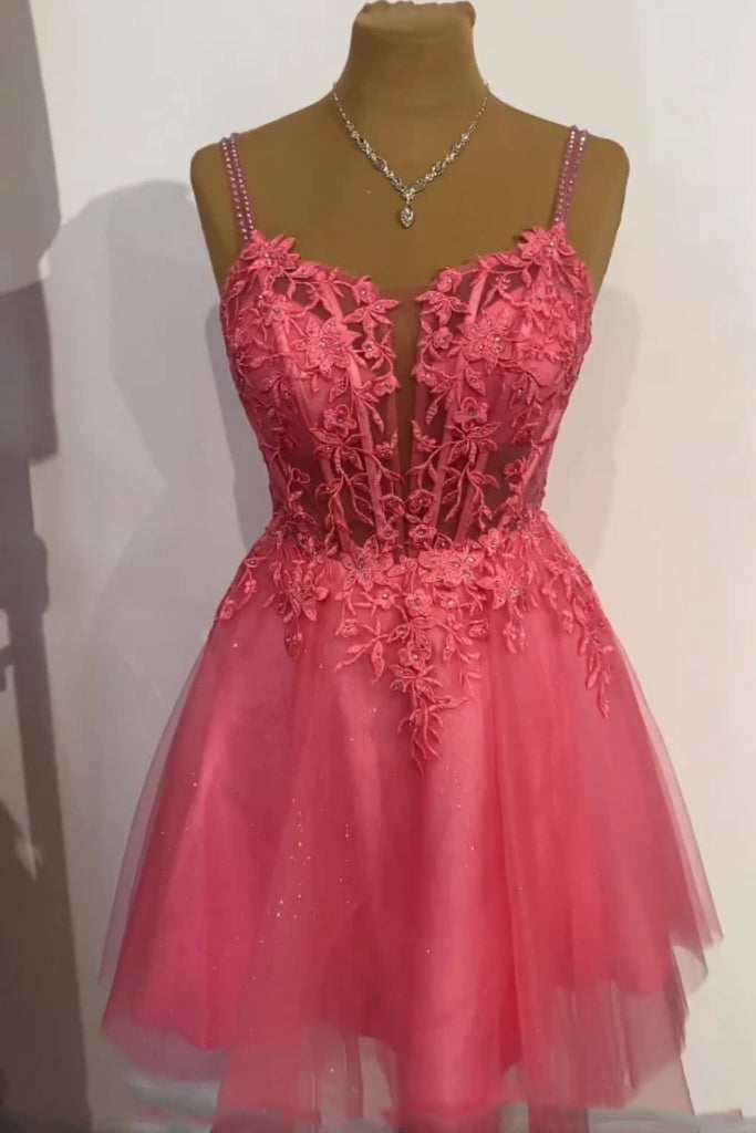 Cute V Neck Light Blue/Fuchsia Lace Prom Dresses, Light Blue/Fuchsia L jbydress Cute V Neck Light Blue/Fuchsia Lace Prom Dresses, Light Blue/Fuchsia L jbydress