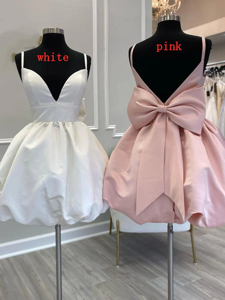 Cute V Neck Short White Pink Blue Prom Dresses, Short V Neck Formal Homecoming Dresses
