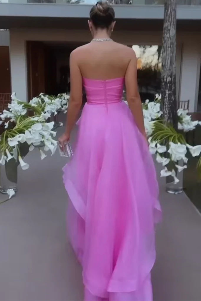 Elegant Strapless Layered Pink Prom Dresses Long, Strapless Pink Forma jbydress Elegant Strapless Layered Pink Prom Dresses Long, Strapless Pink Forma jbydress
