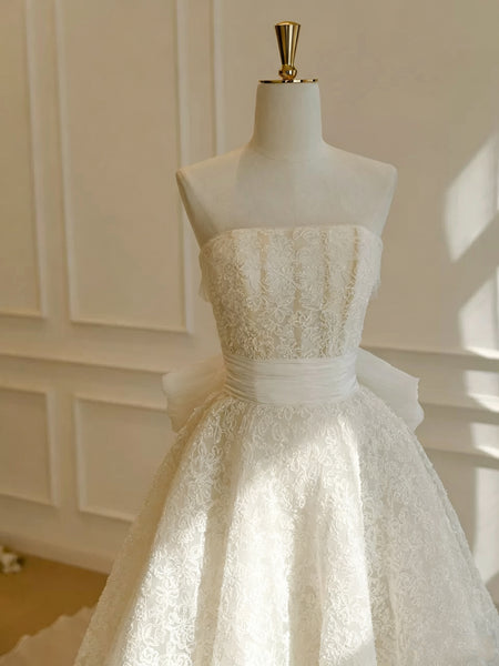 Fairytale Strapless Ivory Tulle Lace Wedding Dresses, Ivory Tulle Lace Prom Wedding Gowns