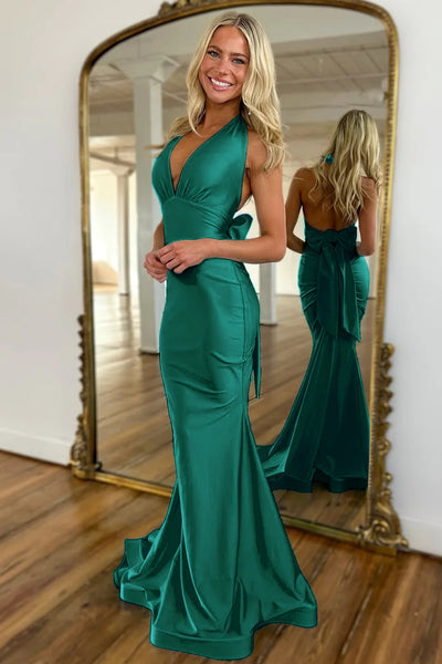 Halter Neck Backless Mermaid Long Prom Dresses, Open Back Halter Neck Formal Evening Dresses