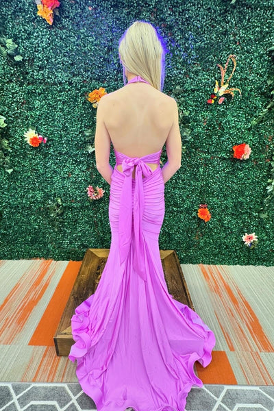 Halter Neck Backless Mermaid Long Prom Dresses, Open Back Halter Neck Formal Evening Dresses