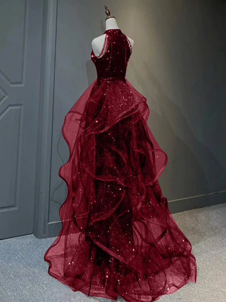 Halter Neck Burgundy Blue Black Sequins Long Prom Dresses, Wine Red Black Navy Blue Sequins Long Formal Dresses