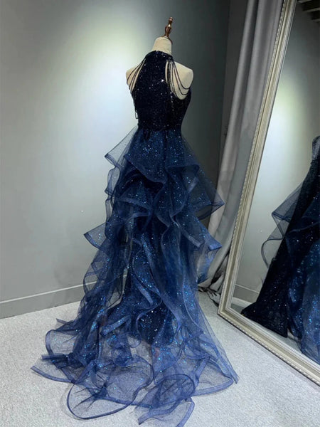 Halter Neck Burgundy Blue Black Sequins Long Prom Dresses, Wine Red Black Navy Blue Sequins Long Formal Dresses