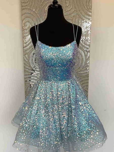 Hot Pink Blue Sequins Short Prom Dresses, Short Hot Pink Blue Formal Homecoming Dresses