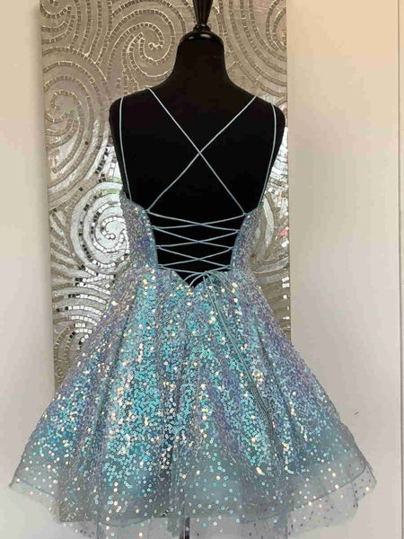 Hot Pink Blue Sequins Short Prom Dresses, Short Hot Pink Blue Formal Homecoming Dresses
